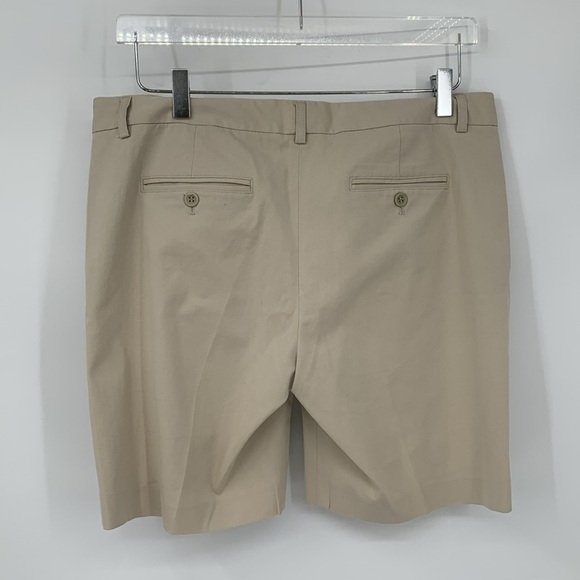 Theory flat front shorts stretch cotton longer Bermuda tan khaki 12 - Picture 2 of 3